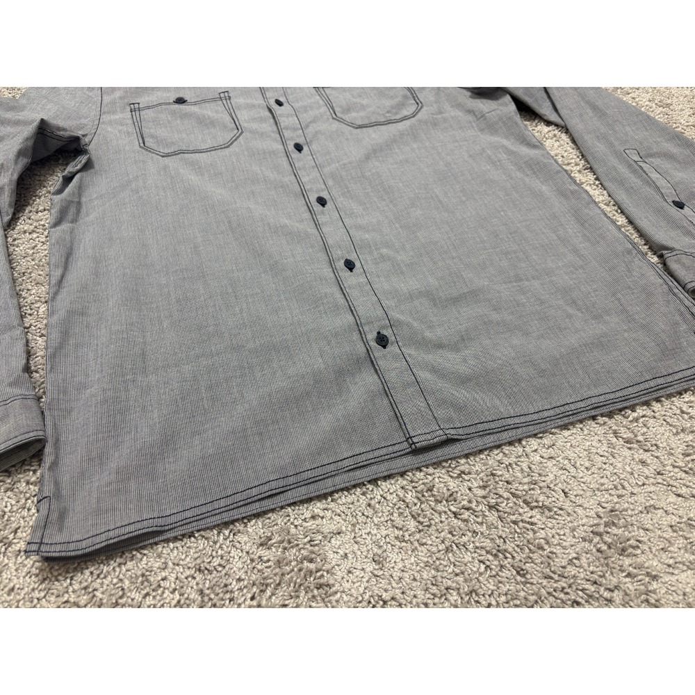 KUIU BASIN Shirt Long Sleeve Button Up Gray Pockets Tiny Stripe Mens Large - Picture 7 of 16